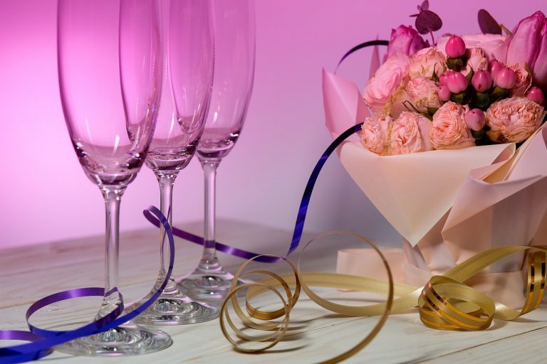 Wine glass on wedding table celebration