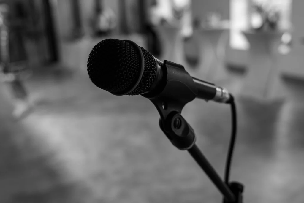 Close up of a microphone - greyscale